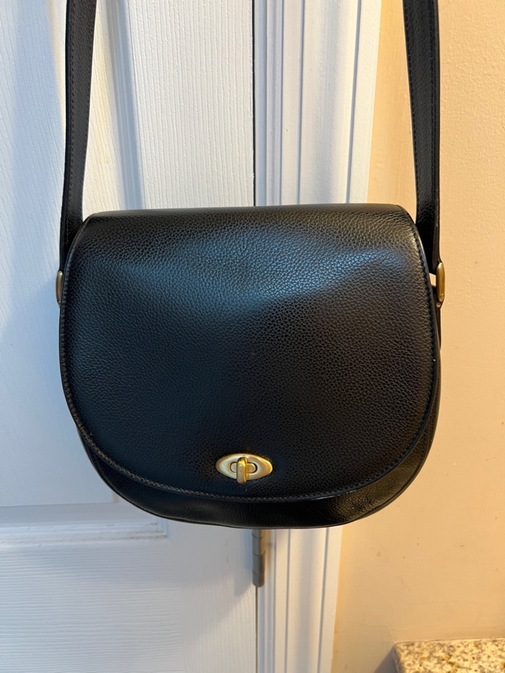 Coach Classic Black Leather Crossbody Bag with Gold Hardware